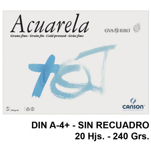 Bloc encolado de dibujo para acuarela canson acuarela, din a4+, sin recuadro, 240 grs/m². 20 hj.