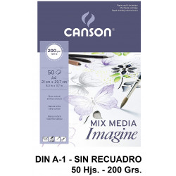 Bloc encolado de dibujo canson imagine, din a1, sin recuadro, 200 grs/m². 25 hj.