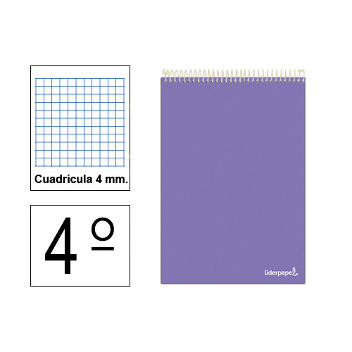 Cuaderno espiral tapa blanda liderpapel serie smart en formato 4º apaisado, 80 hj. 60 grs/m². 4x4 c/m. colores surtidos.