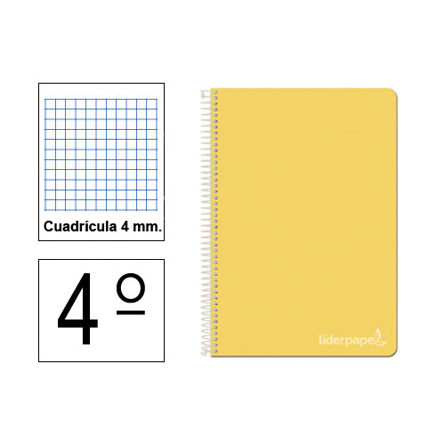 Cuaderno espiral tapa dura liderpapel serie witty en formato 4º, 80 hj. 75 grs/m². 4x4 c/m. color amarillo.