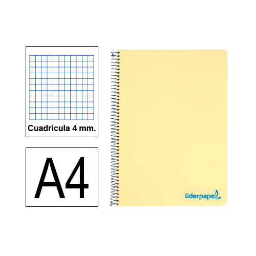 Cuaderno espiral con tapas de polipropileno liderpapel serie wonder, din a4, 80 hj. 90 grs/m². 4x4 c/m. amarillo