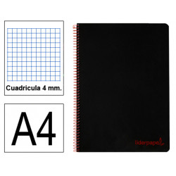 Cuaderno espiral con tapas de polipropileno liderpapel, serie wonder din a4, 80 hj. 90 grs/m². 4x4 c/m. negro