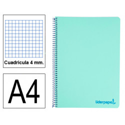 Cuaderno espiral con tapas de polipropileno liderpapel serie wonder, din a4, 80 hj. 90 grs/m². 4x4 c/m. verde