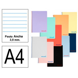 Cuaderno espiral con tapas de polipropileno liderpapel serie wonder, din a4, 80 hj. 90 grs/m². pauta ancha 3,5 mm. c/m.