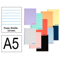 Cuaderno espiral con tapas de polipropileno liderpapel serie wonder, din a5, 80 hj. 90 grs/m². pauta ancha 3,5 mm. c/m.