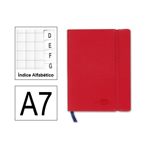 Cuaderno encolado tapa símil piel flexible liderpapel en formato din a-7, 120 hj. 70 grs/m². índice alfabético s/m. color rojo.