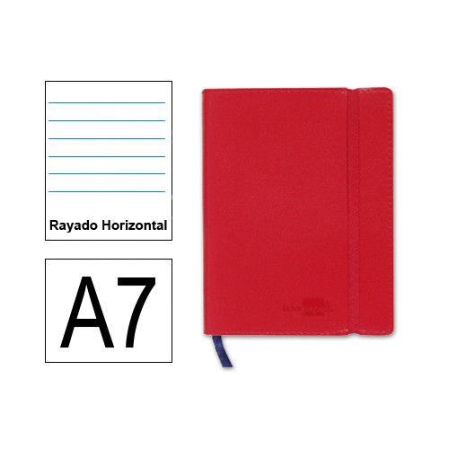 Cuaderno encolado tapa símil piel flexible liderpapel en formato din a-7, 120 hj. 70 grs/m². rayado horizontal s/m. color rojo.