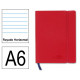 Cuaderno encolado tapa símil piel flexible liderpapel en formato din a-6, 120 hj. 70 grs/m². rayado horizontal s/m. color rojo.