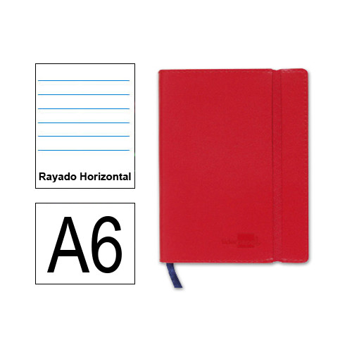 Cuaderno encolado tapa símil piel flexible liderpapel en formato din a-6, 120 hj. 70 grs/m². rayado horizontal s/m. color rojo.