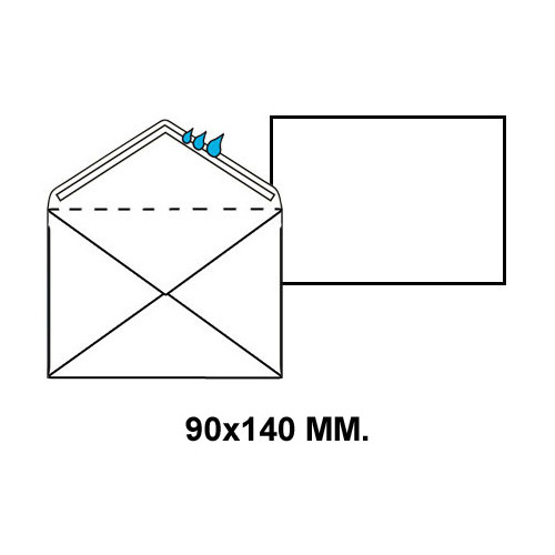 Sobre engomado liderpapel en formato 90x140 mm. registro extra, 120 grs/m². color blanco, caja de 100 uds.