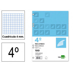 Recambio de anillas con 6 taladros liderpapel, 4º, 100 hj. 60 grs/m². 4x4 c/m.