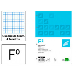 Recambio de anillas con 4 taladros liderpapel, din a4, 100 hj. 60 grs/m². 6x6 c/m.