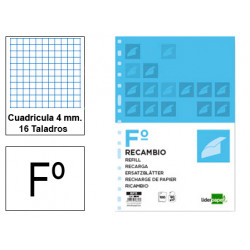 Recambio de anillas con 16 taladros liderpapel, din a4, 100 hj. 60 grs/m². 4x4 c/m.