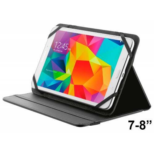 Funda con soporte y cierre elástico para tablet trust de 7-8", color negro.