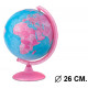 Esfera terrestre con cartografía física y política, con luz replogle pink diámetro de 26 cm. con base y meridiano rosa.