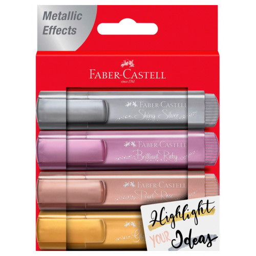 Marcador fluorescente faber-castell textliner 46 metálico en colores surtidos, estuche de 4 uds.