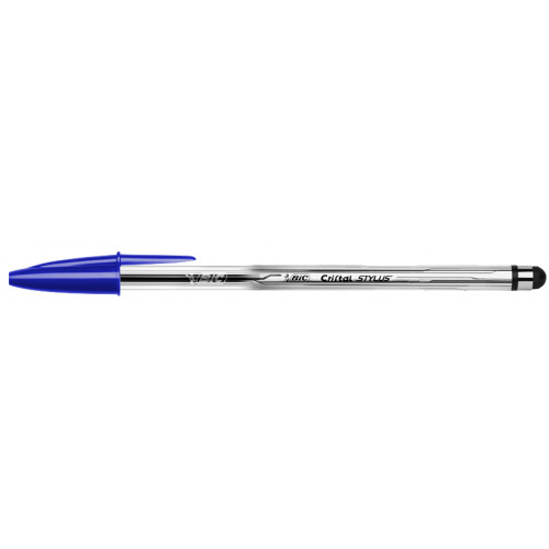 Bolígrafo bic cristal stylus azul.