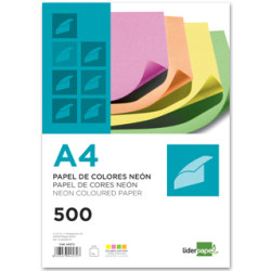 Papel liderpapel color, din a4, 75 grs/m². 4 colores surtidos neón, paquete de 500 hojas