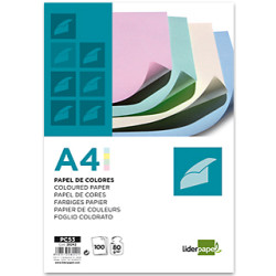 Papel liderpapel color, din a4, 80 grs/m². 4 colores surtidos, paquete de 100 hojas