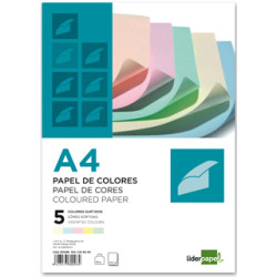 Papel liderpapel color, din a4, 80 grs/m². 5 colores surtidos, paquete de 500 hojas