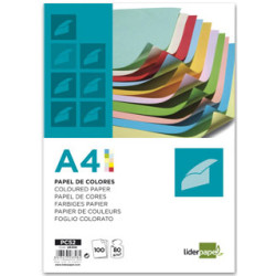 Papel liderpapel color, din a4, 80 grs/m². 10 colores surtidos, paquete de 100 hojas