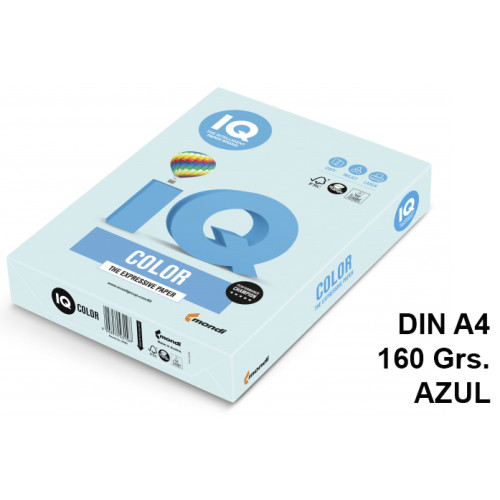 Papel iq color pálido, din a4, 160 grs/m². azul, paquete de 250 hojas