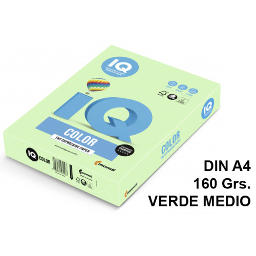 Papel iq color pálido, din a4, 160 grs/m². verde medio, paquete de 250 hojas