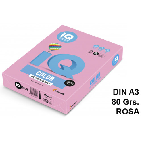 Papel iq color pálido, din a3, 80 grs/m². rosa, paquete de 500 hojas