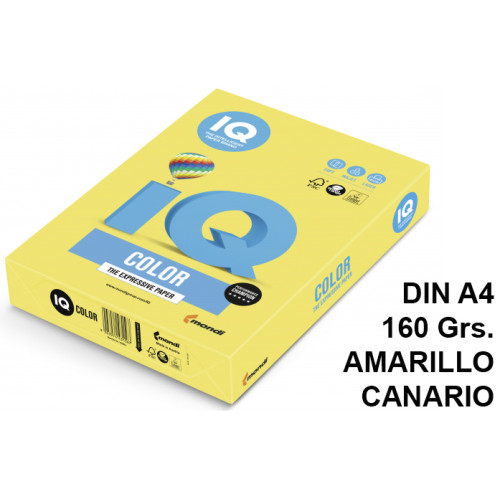 Papel iq color intenso, din a4, 160 grs/m². amarillo canario, paquete de 250 hojas