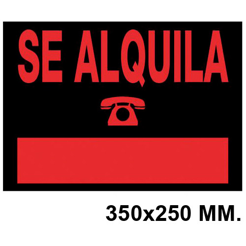 Cartel anunciador " se alquila " archivo 2000, 350x250 mm. naranja fluorescente / negro