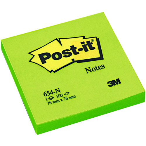 Bloc De Notas Adhesivas 3m Post It 654 76x76 Mm Verde Neón Pack De 6