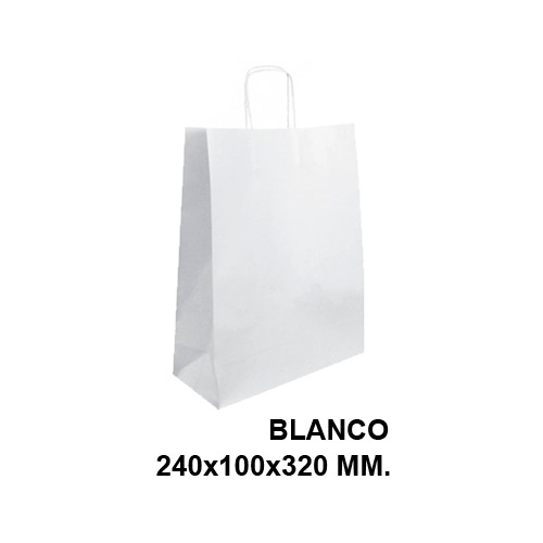 Bolsa en papel kraft con asas retorcidas basika, 240x100x320 mm. blanco