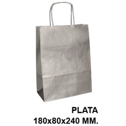 Bolsa en papel kraft con asas retorcidas q-connect, 180x80x240 mm. plata