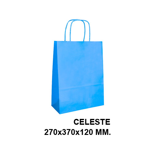 Bolsa de celulosa con asas retorcidas q-connect, 270x370x120 mm. celeste