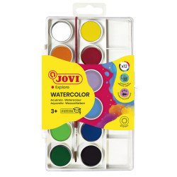 Acuarela escolar jovi, estuche de 12 pastillas de 22 ml. colores surtidos + pincel