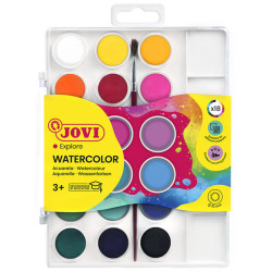 Acuarela escolar jovi, estuche de 18 pastillas de 22 ml. colores surtidos + pincel