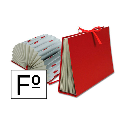 Carpeta clasificadora con fuelle en cartón forrado liderpapel, folio, 20 dptos. a-z y 1,31, burdeos