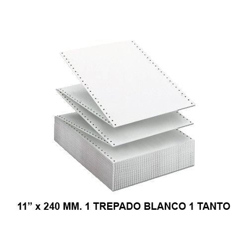 Papel continuo fabrisa, 11" x 240 mm. 1 trepado, offset, 70 grs/m². blanco, 1 tanto - caja de 2.500 hojas