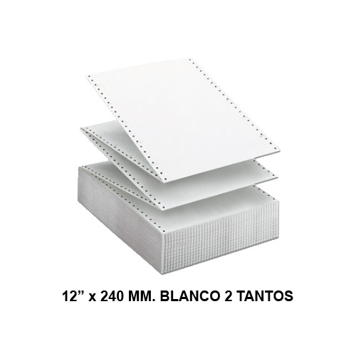 Papel continuo fabrisa, 12" x 240 mm. autocopiativo, 56/57 grs/m². blanco, 2 tantos - caja de 1.500 juegos