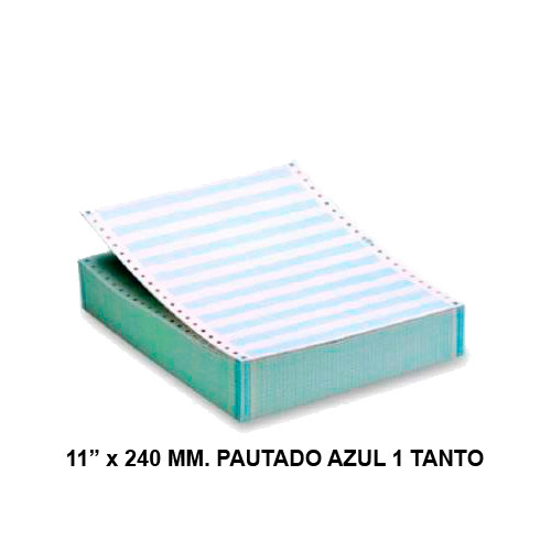 Papel continuo fabrisa, 11" x 240 mm. offset, 70 grs/m². pautado azul, 1 tanto - caja de 2.500 hojas