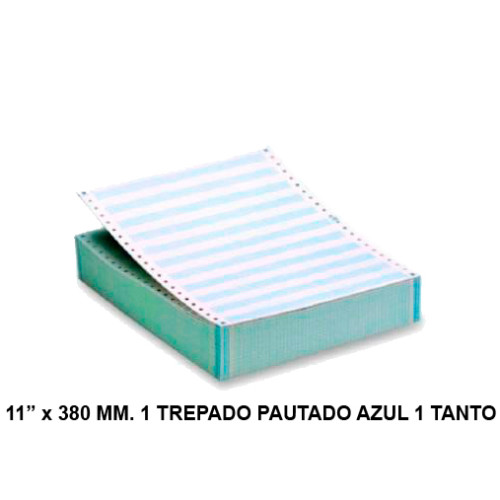 Papel continuo fabrisa, 11" x 380 mm. 1 trepado, offset, 70 grs/m². pautado azul, 1 tanto - caja de 2.500 hojas