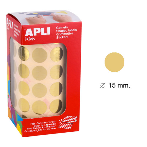 Gomet apli en formato redondo, Ø 15 mm. oro, rollo de 2.832 uds.