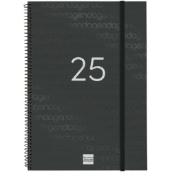 Agenda espiral finocam year e40, 210x297 mm. semana vista horizontal, tapas de polipropileno traslúcido, negro