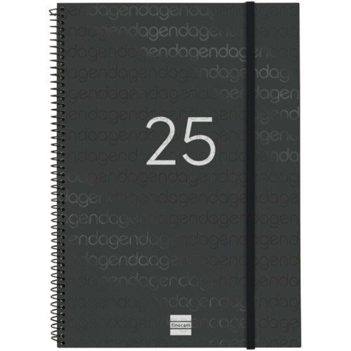 Agenda espiral finocam year e40, 210x297 mm. semana vista horizontal, tapas de polipropileno traslúcido, negro