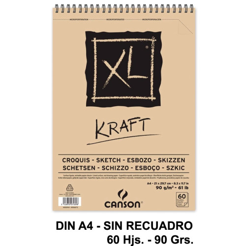 Bloc espiral de dibujo canson xl kraft rayado, din a4, microperforado, 90 grs/m². 60 hj. beige