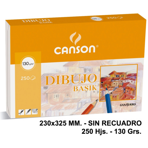 Papel de dibujo canson basik, 230x325 mm. sin recuadro, 130 grs/m². paquete de 250 hojas