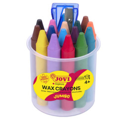 Lápiz de cera semiblanda jovi wax crayons jumbo, colores surtidos, bote de 16 uds. + sacapuntas