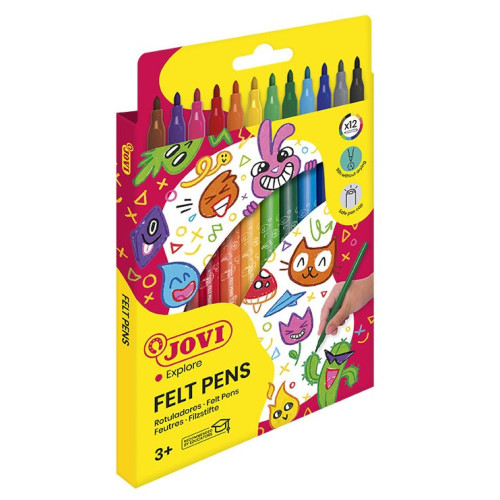 Rotulador escolar jovi felt pens, colores surtidos, estuche de 12 uds.