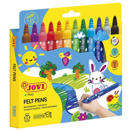 Rotulador escolar jovi felt pens jumbo, colores surtidos, estuche de 12 uds.