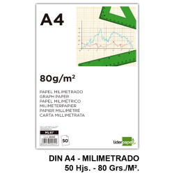 Bloc encolado de dibujo liderpapel din a4, milimetrado, 80 grs/m². 50 hj.